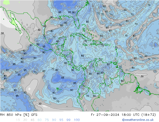 RH 850 hPa GFS Fr 27.09.2024 18 UTC