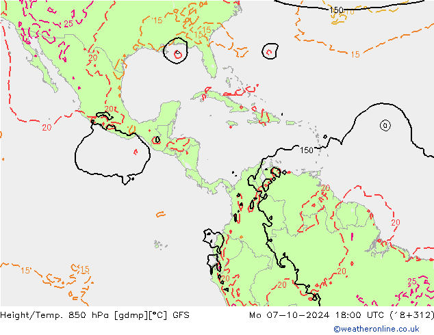 Height/Temp. 850 hPa GFS Mo 07.10.2024 18 UTC