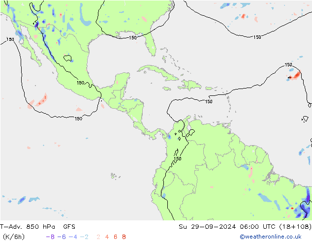 T-Adv. 850 hPa GFS Su 29.09.2024 06 UTC