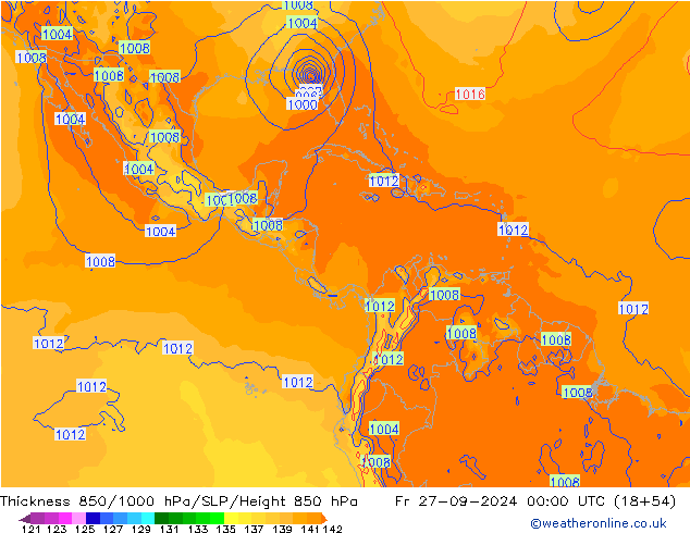 Thck 850-1000 гПа GFS пт 27.09.2024 00 UTC