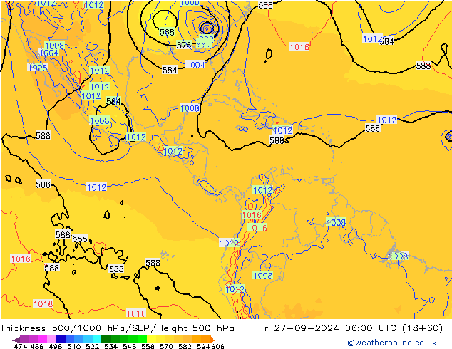 Espesor 500-1000 hPa GFS vie 27.09.2024 06 UTC