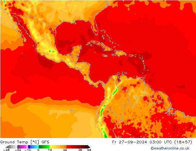 Temperatura del suelo GFS vie 27.09.2024 03 UTC