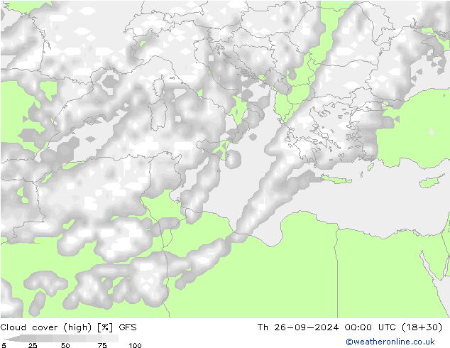 Cloud cover (high) GFS Th 26.09.2024 00 UTC