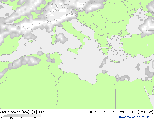 Nuages (bas) GFS mar 01.10.2024 18 UTC