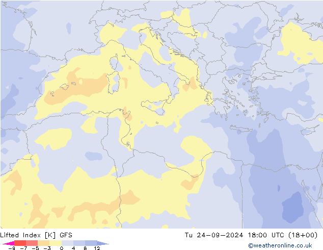 Lifted Index GFS di 24.09.2024 18 UTC