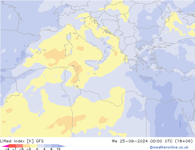 Yükseltgenmiş Indeks GFS Çar 25.09.2024 00 UTC