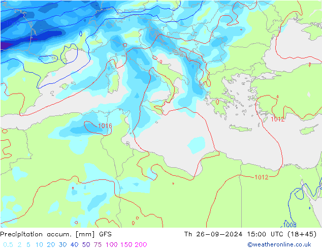 Precipitation accum. GFS Th 26.09.2024 15 UTC