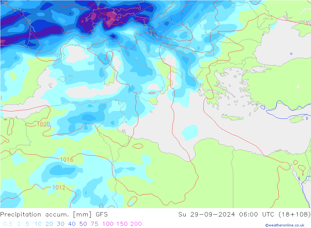 Précipitation accum. GFS dim 29.09.2024 06 UTC