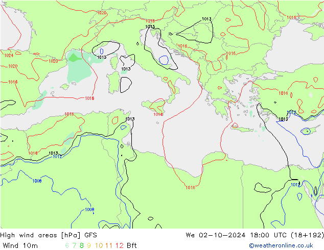 High wind areas GFS We 02.10.2024 18 UTC