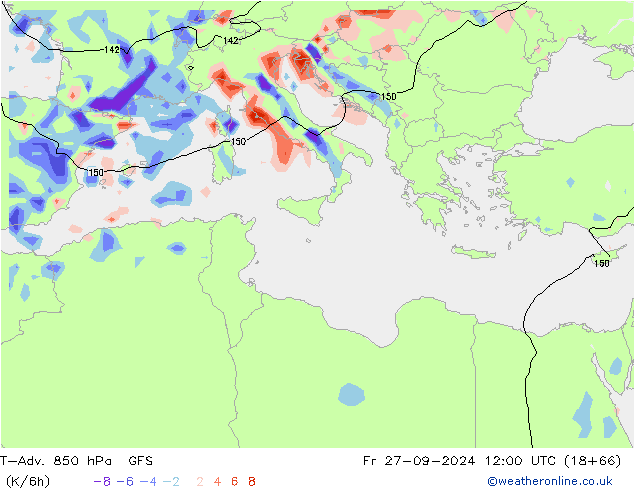 T-Adv. 850 hPa GFS Fr 27.09.2024 12 UTC