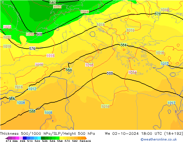 500-1000 hPa Kalınlığı GFS Çar 02.10.2024 18 UTC