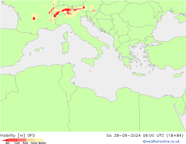 Dohlednost GFS So 28.09.2024 06 UTC