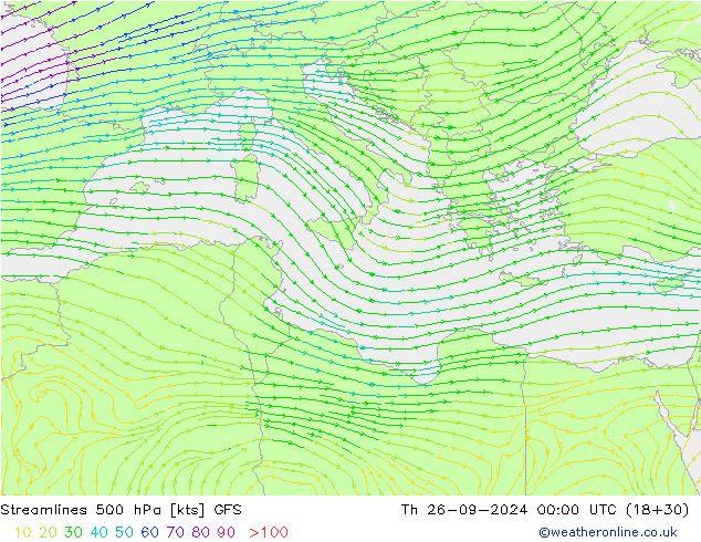 Streamlines 500 hPa GFS Th 26.09.2024 00 UTC