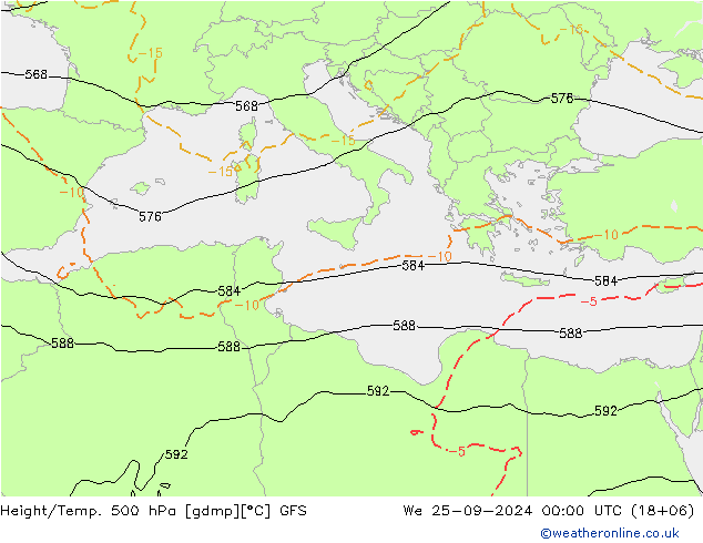 Z500/Yağmur (+YB)/Z850 GFS Çar 25.09.2024 00 UTC