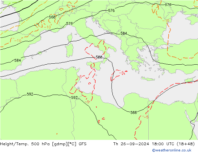 Z500/Rain (+SLP)/Z850 GFS gio 26.09.2024 18 UTC