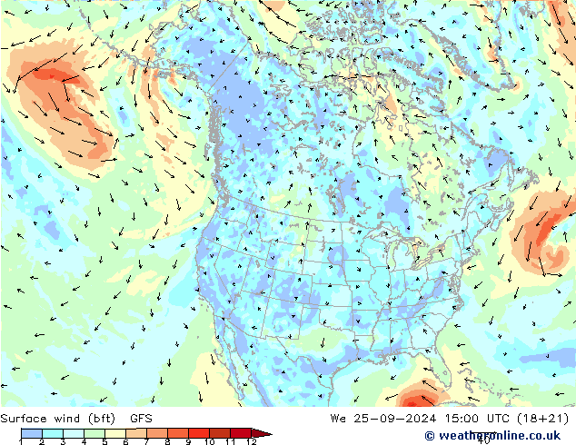 ве�Bе�@ 10 m (bft) GFS ср 25.09.2024 15 UTC