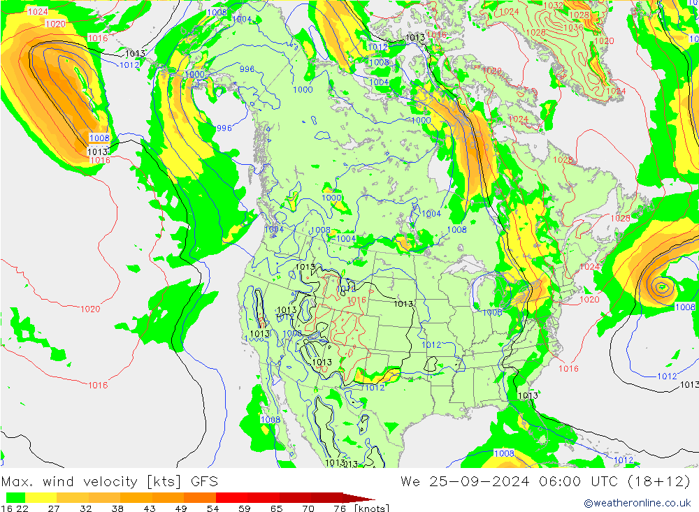 Max. wind velocity GFS mer 25.09.2024 06 UTC