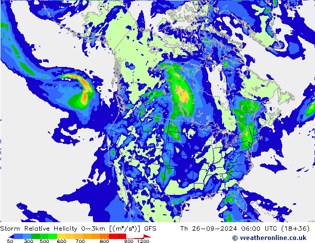 Storm Relative Helicity GFS jue 26.09.2024 06 UTC