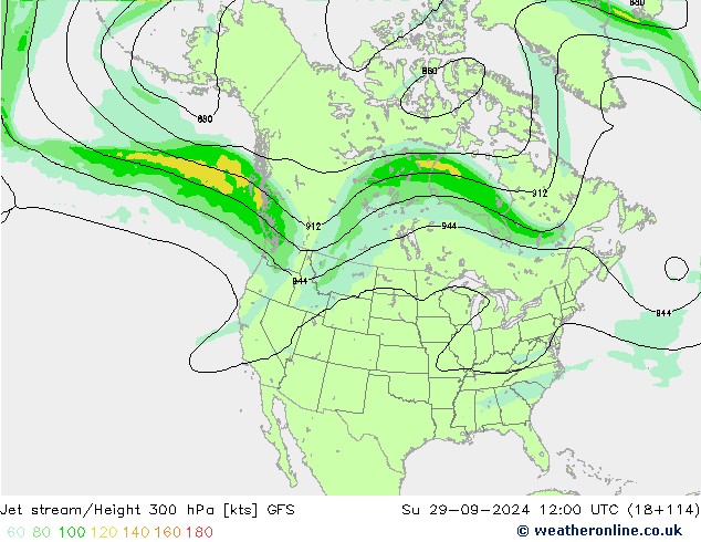 Jet stream/Height 300 hPa GFS Ne 29.09.2024 12 UTC