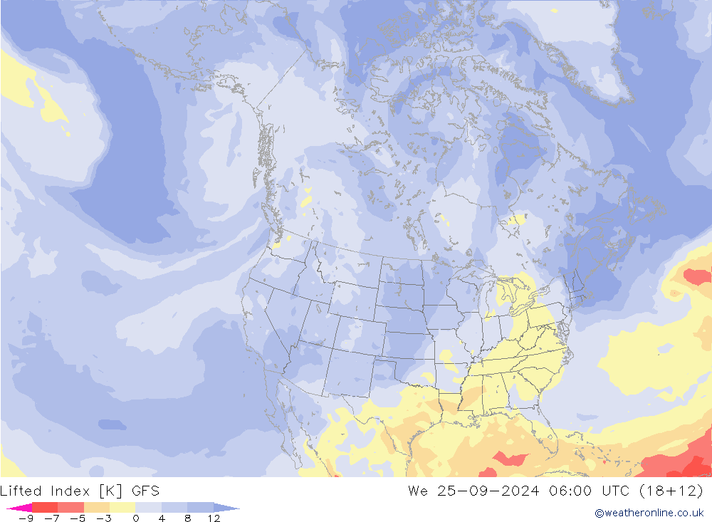 Lifted Index GFS śro. 25.09.2024 06 UTC