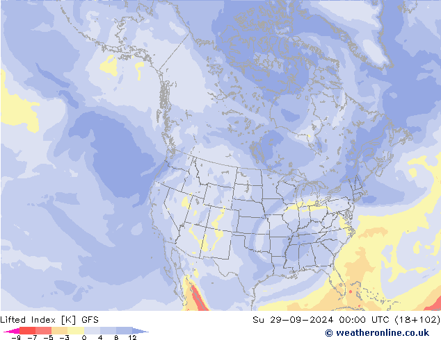 Lifted Index GFS  29.09.2024 00 UTC