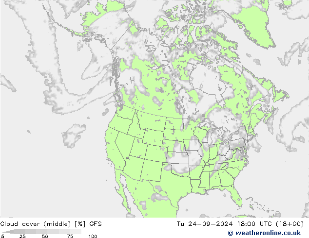 Cloud cover (middle) GFS Tu 24.09.2024 18 UTC