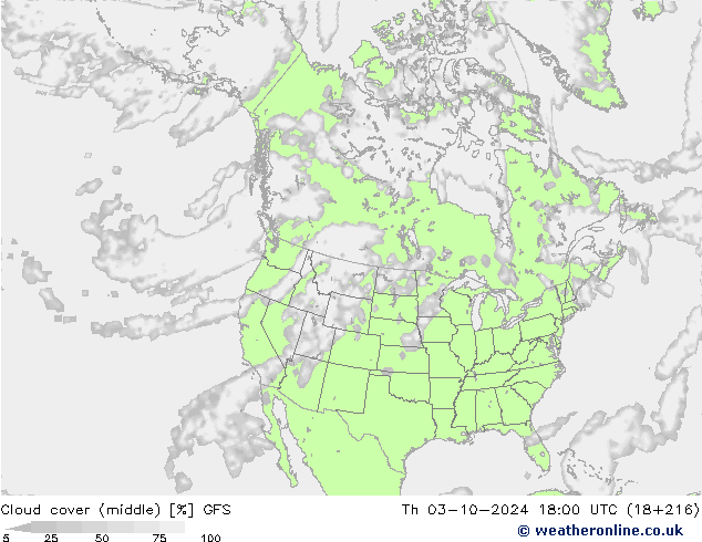 zachmurzenie (środk.) GFS czw. 03.10.2024 18 UTC