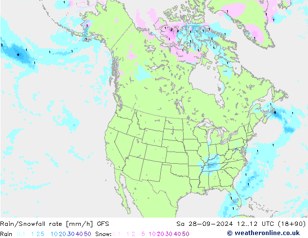 Rain/Snowfall rate GFS Sáb 28.09.2024 12 UTC