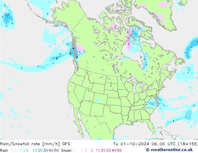 Rain/Snowfall rate GFS Tu 01.10.2024 06 UTC