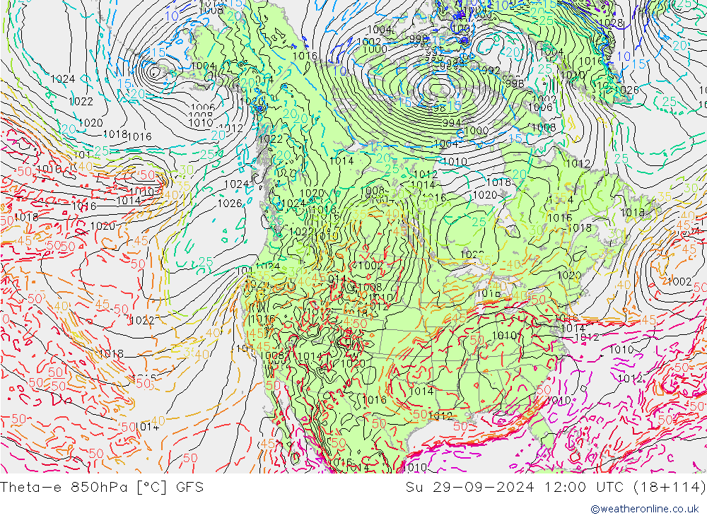 Theta-e 850hPa GFS Su 29.09.2024 12 UTC