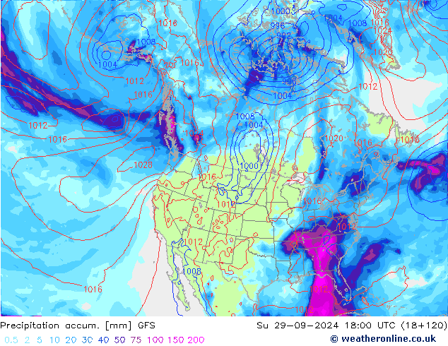 Precipitation accum. GFS  29.09.2024 18 UTC