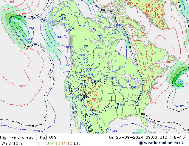 High wind areas GFS ср 25.09.2024 09 UTC