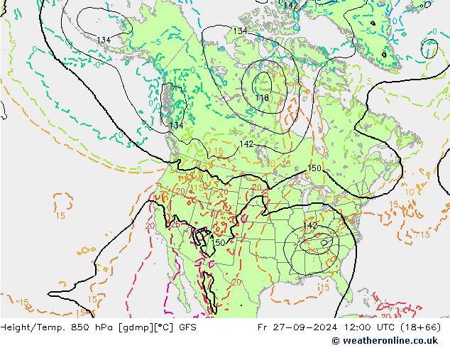 Géop./Temp. 850 hPa GFS ven 27.09.2024 12 UTC