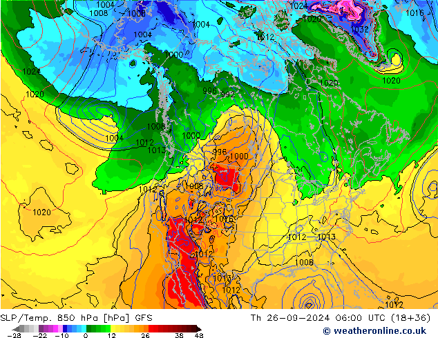 SLP/Temp. 850 hPa GFS Th 26.09.2024 06 UTC