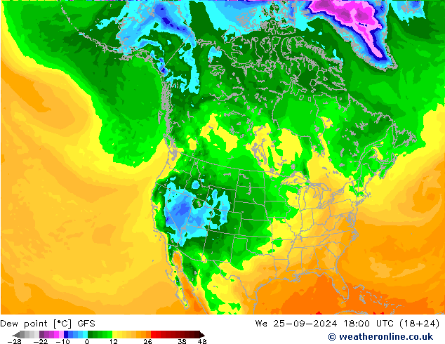 Rosný bod GFS St 25.09.2024 18 UTC