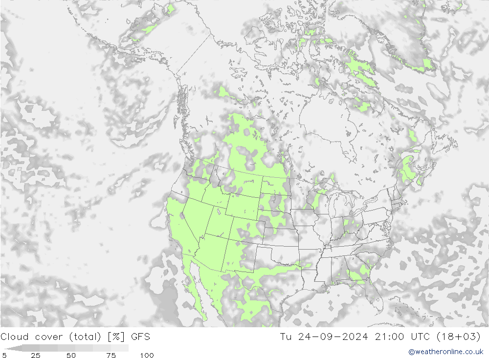 Nubi (totali) GFS mar 24.09.2024 21 UTC