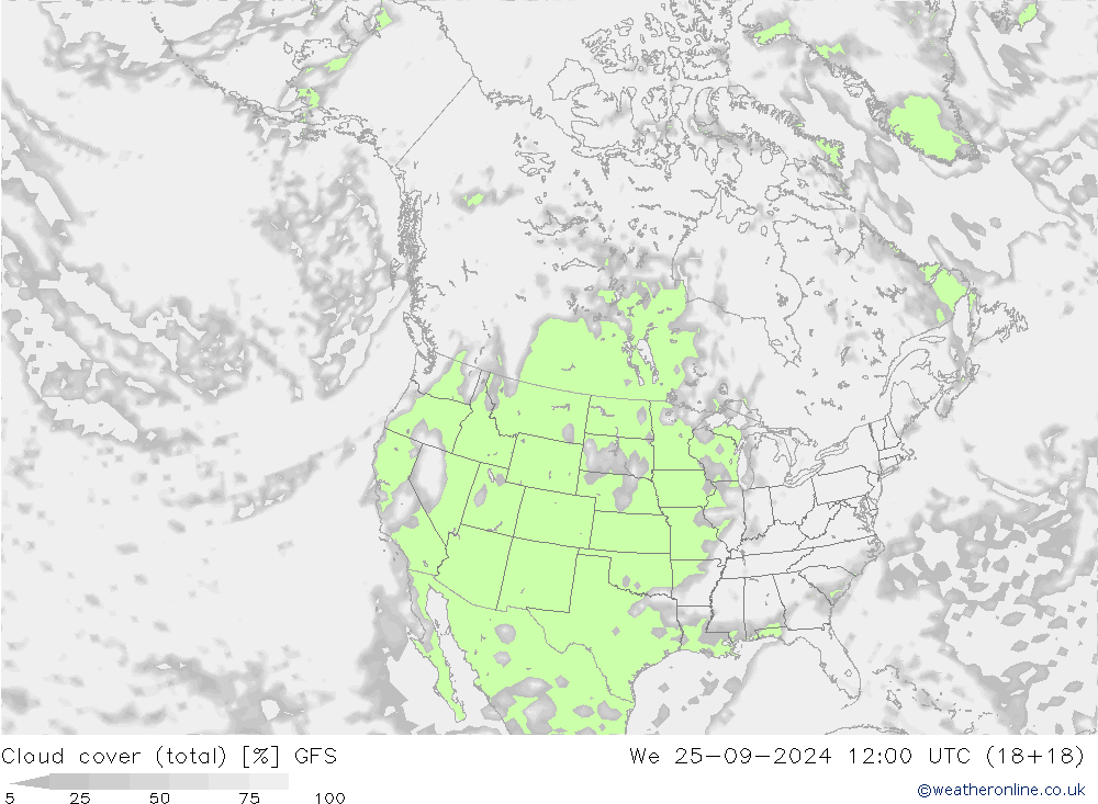 Nubi (totali) GFS mer 25.09.2024 12 UTC