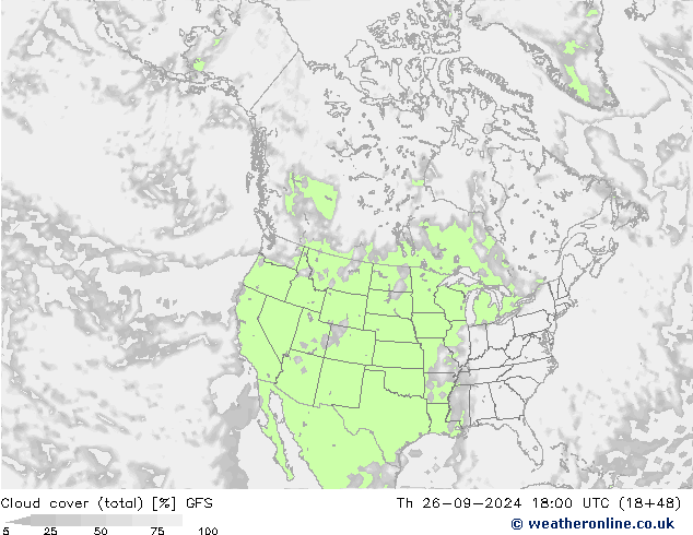 Cloud cover (total) GFS Th 26.09.2024 18 UTC