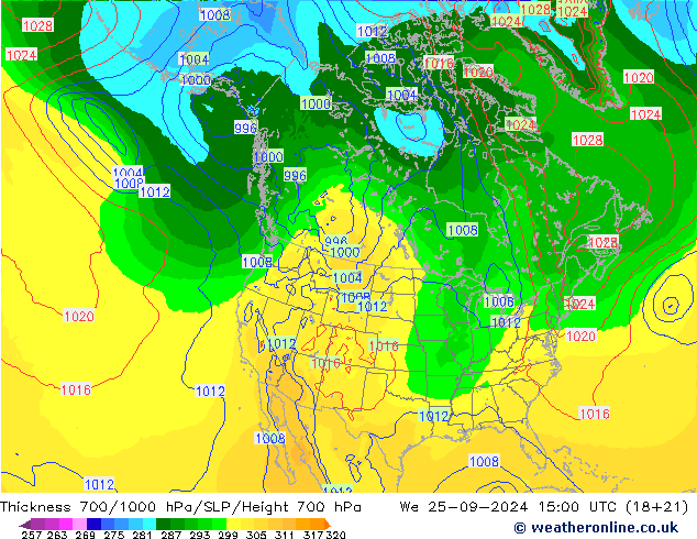 Thck 700-1000 hPa GFS  25.09.2024 15 UTC