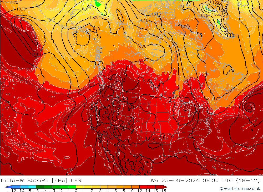 Theta-W 850hPa GFS wo 25.09.2024 06 UTC