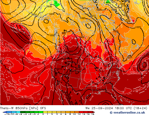 Theta-W 850hPa GFS We 25.09.2024 18 UTC