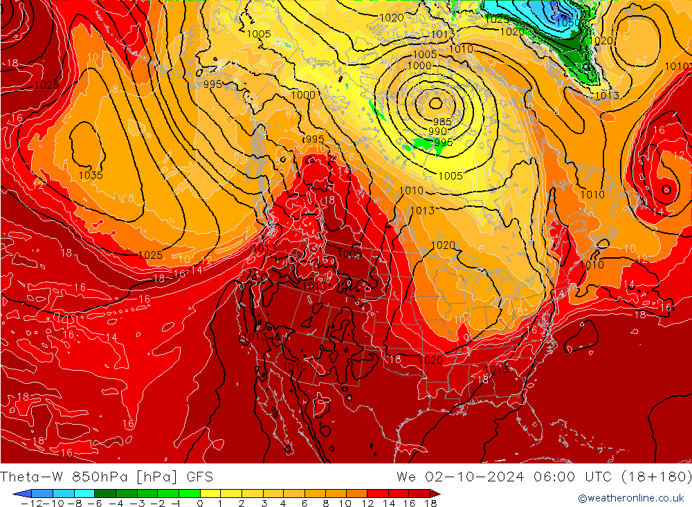 Theta-W 850hPa GFS We 02.10.2024 06 UTC