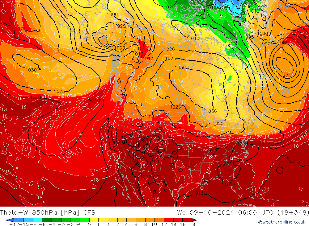 Theta-W 850hPa GFS Qua 09.10.2024 06 UTC