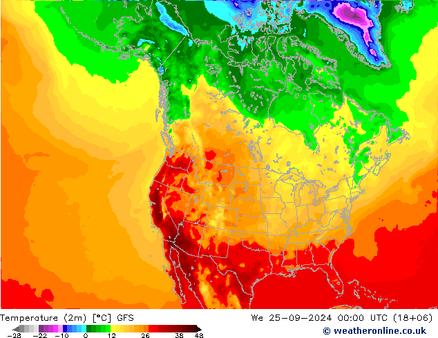 Temperatura (2m) GFS Qua 25.09.2024 00 UTC