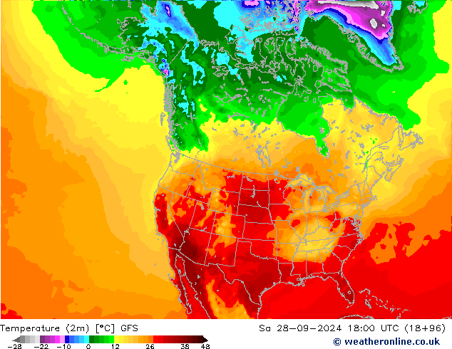 Temperature (2m) GFS Sa 28.09.2024 18 UTC