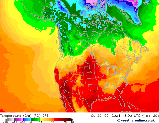 Temperature (2m) GFS Su 29.09.2024 18 UTC