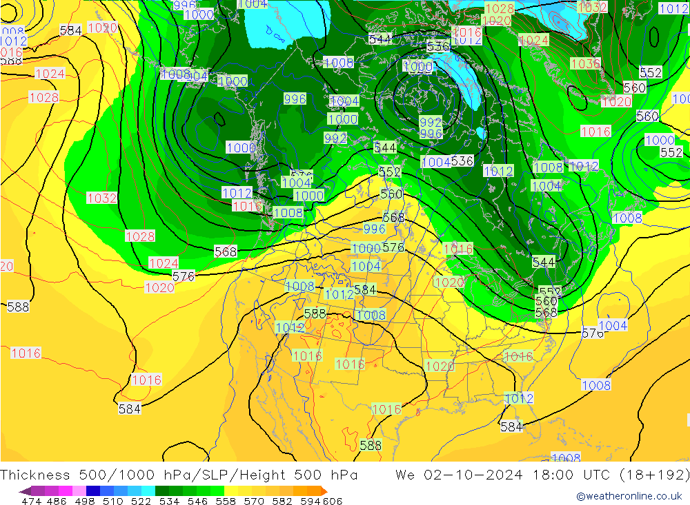 Thck 500-1000hPa GFS We 02.10.2024 18 UTC