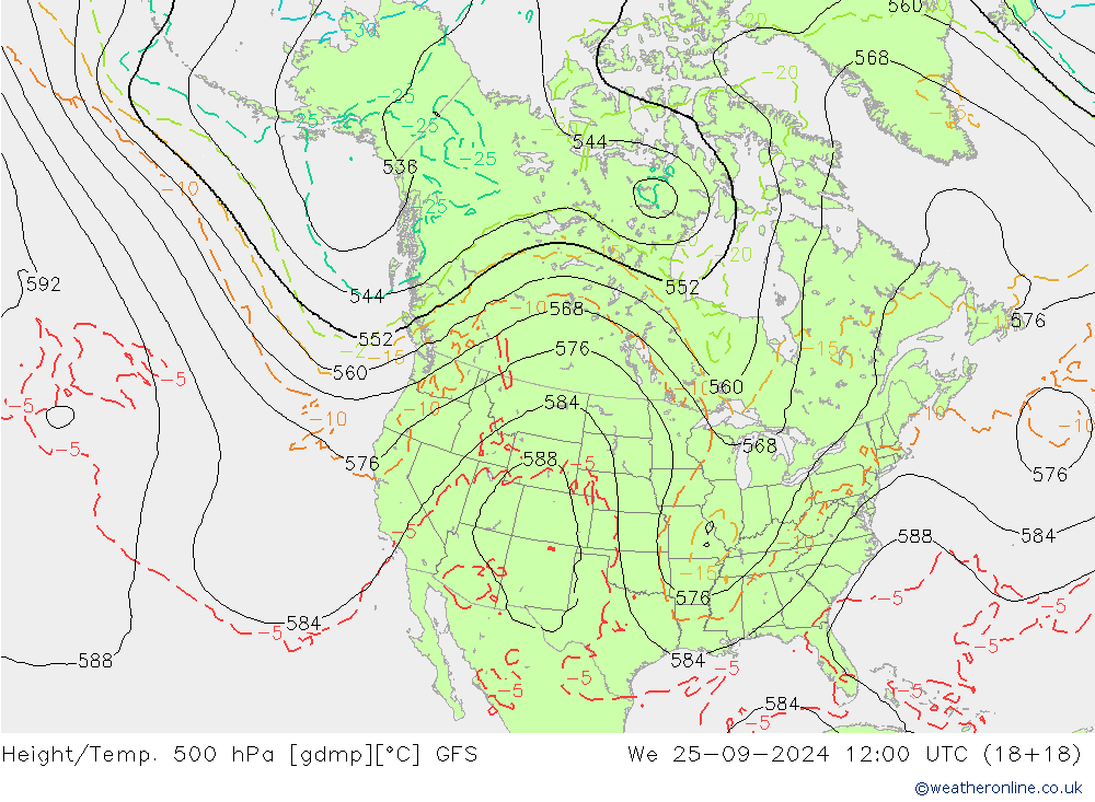 Height/Temp. 500 hPa GFS Qua 25.09.2024 12 UTC