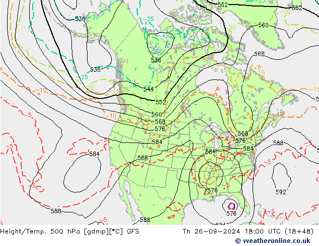 Z500/Rain (+SLP)/Z850 GFS gio 26.09.2024 18 UTC