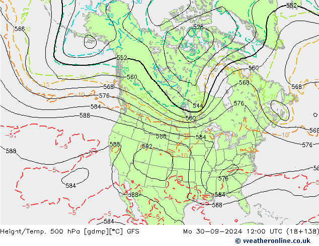 Z500/Rain (+SLP)/Z850 GFS lun 30.09.2024 12 UTC